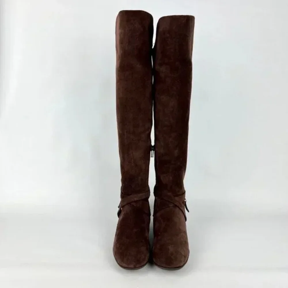 Antonio Melani Women Brown Suede Tall Over the Knee Boots Buckle